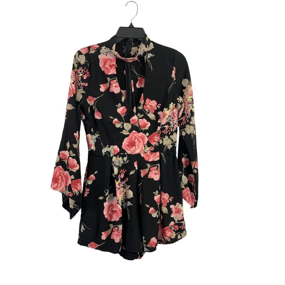 Fashion Nova Women's Black & Pink Floral Romper